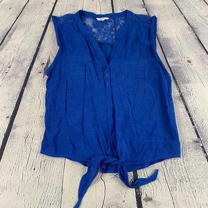 Candie's Tie Front Lace Detail Sleeveless Top Royal Blue